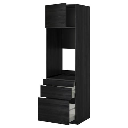 Высокий шкаф для двойной духовки, 3 ящика, дверца МЕТОД / МАКСИМЕРА, черный, Тингсрид черный