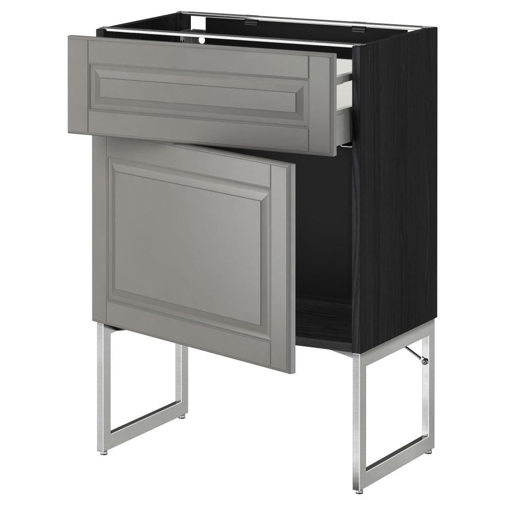 Напольный шкаф с ящиком, дверью МЕТОД / МАКСИМЕРА, черный, Будбин серый - схема-чертеж с размерами