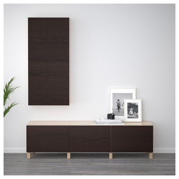 Навесной шкаф с 2 дверями БЕСТО, под беленый дуб, Инвикен черно-коричневый (60x20x128 см) - фото 2