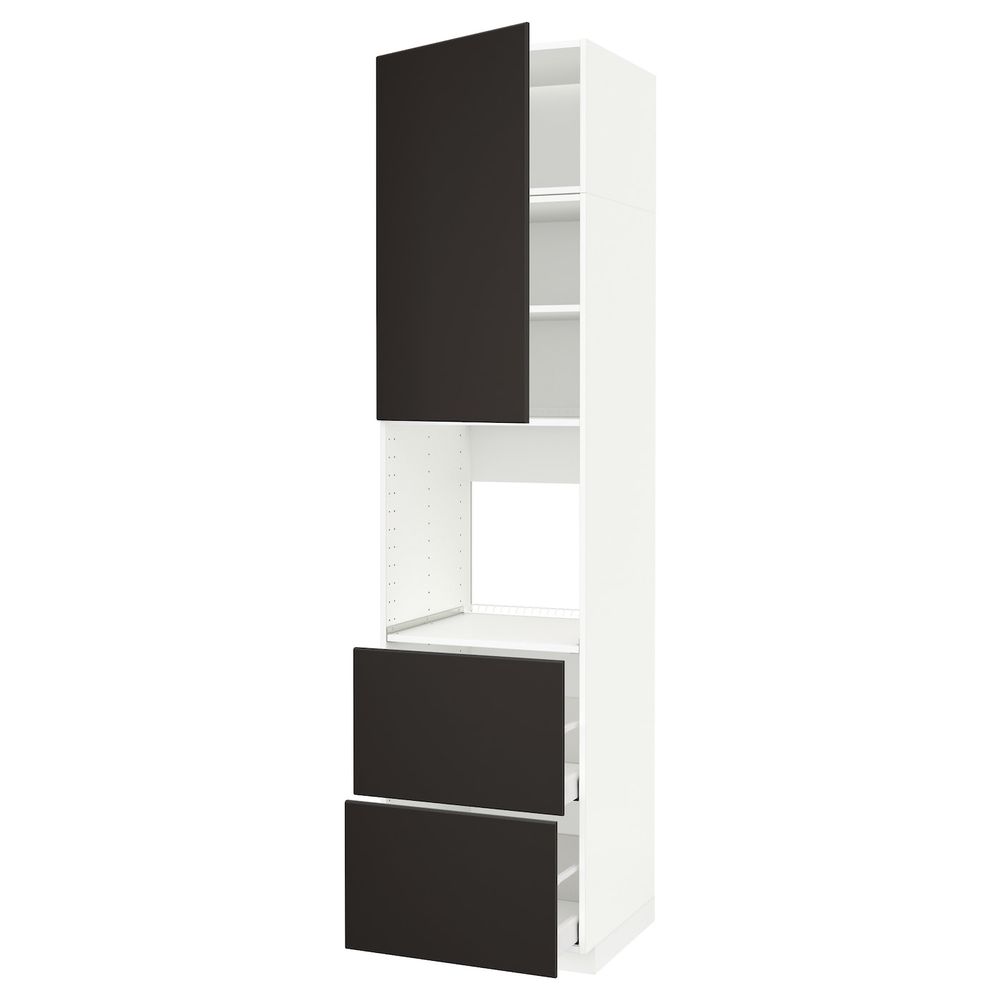 Высокий шкаф для/духовки+дверь/2ящика, белый/Кунгсбакка антрацит 60x60x240 см IKEA METOD МЕТОД / MAXIMERA МАКСИМЕРА 294.456.09 - фото 1