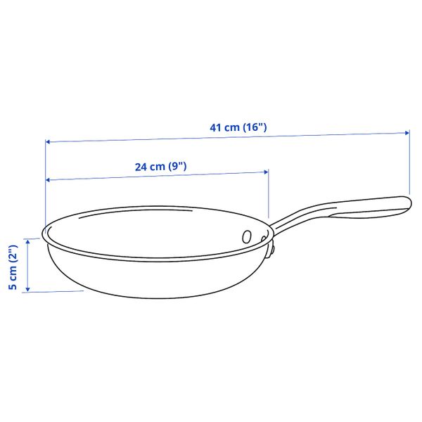 Сковорода, нержавеющая сталь/серый 24 см IKEA SENSUELL СЕНСУЭЛЛ 703.792.44 - схема-чертеж с размерами