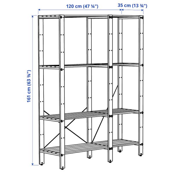 Стеллаж, для/сада, коричневая морилка 120x35x161 см IKEA TORDH ТУРД 293.164.19 - схема-чертеж с размерами