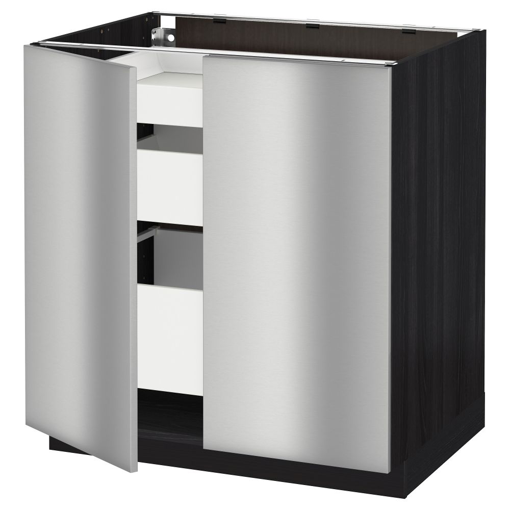 Напольный шкаф с 2 дверцами, 3 ящиками МЕТОД / МАКСИМЕРА, черный, Гревста нержавеющ сталь (80x60 см) - схема-чертеж с размерами