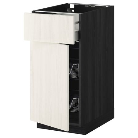 Напольный шкаф с проволочной корзиной, ящиком, дверью МЕТОД / МАКСИМЕРА, черный, Росдаль белый