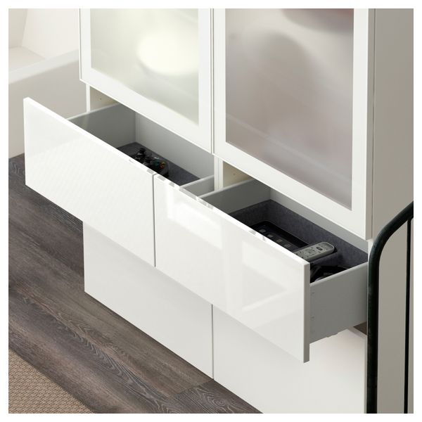 Комбинация для хранения со стеклянными дверцами БЕСТО, белый, Сельсвикен глянцевый/белый матовое стекло (120x40x192 см) - схема-чертеж с размерами