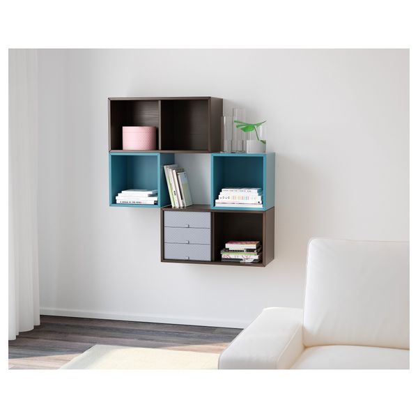 Навесной шкафчик ВЭЛЬЕ, коричневый, синяя бирюза - фото 2