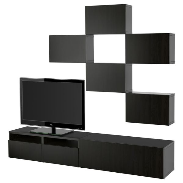 Шкаф для ТВ, комбинация БЕСТО, Лаппвикен черно-коричневый (240x20/40x204 см) - фото 1