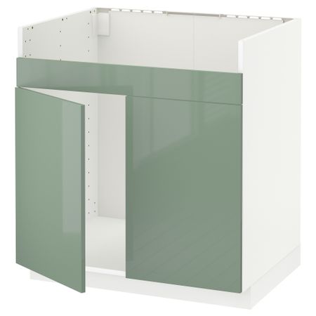Напольный шкаф для двойной мойки ХАВСЕН МЕТОД, белый, Калларп светло-зеленый (80x60 см)