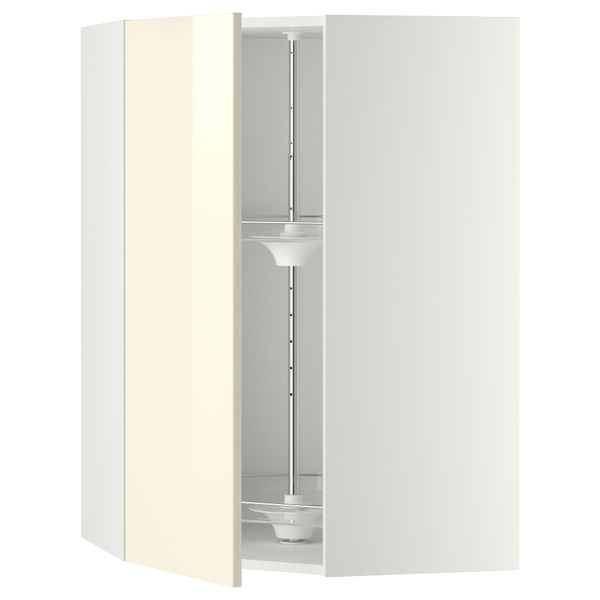 Угловой навесной шкаф с вращающейся секцией МЕТОД, белый, Рингульт кремовый - схема-чертеж с размерами