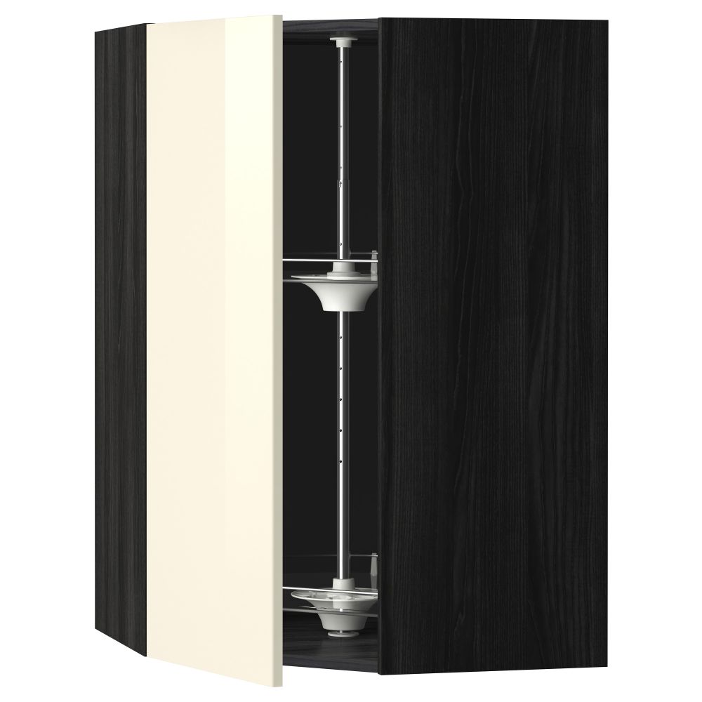 Угловой навесной шкаф с вращающейся секцией МЕТОД, черный, Рингульт кремовый - схема-чертеж с размерами