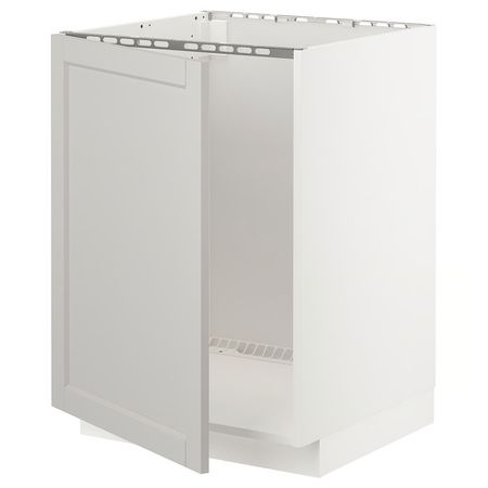 METOD Напольный шкаф для мойки - белый/Lerhyttan светло-серый 60x60 см