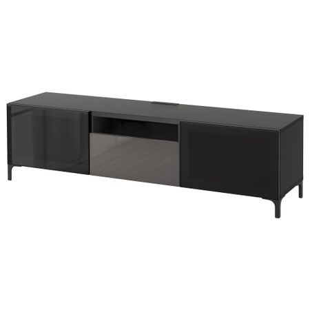 Тумба под ТВ БЕСТО, черно-коричневый, Сельсвикен глянцевый/серый дымчатое стекло (180x40x48 см)