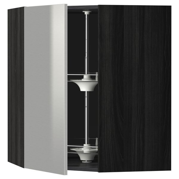 Угловой навесной шкаф с вращающейся секцией МЕТОД, черный, Гревста нержавеющ сталь - схема-чертеж с размерами