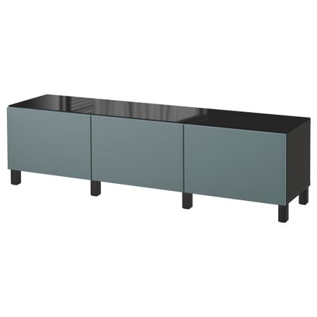 Комбинация для хранения с ящиками БЕСТО, черно-коричневый, Вальвикен серо-бирюзовый (180x40x48 см)