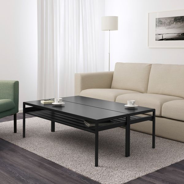 Журнальный стол/2-сторон столешница, черный/бежевый, 120x80x40 см IKEA НИБОДА 592.083.24 - фото 2