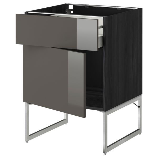 Напольный шкаф с ящиком, дверью МЕТОД / МАКСИМЕРА, черный, Рингульт серый - схема-чертеж с размерами