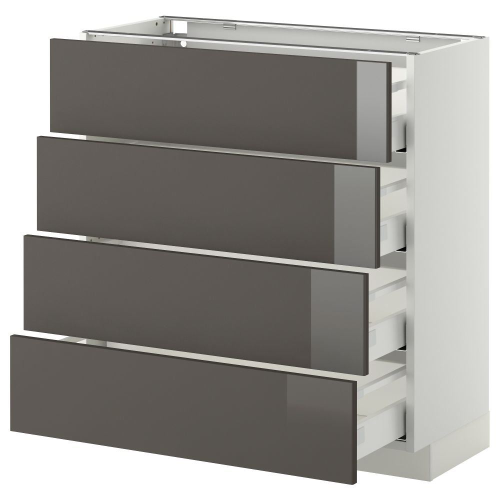 Напольный шкаф 4 фронтальных панели, 4 ящика МЕТОД / МАКСИМЕРА, белый, Рингульт серый - схема-чертеж с размерами