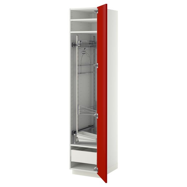 Высокий шкаф с отделением для аксессуаров, для уборки МЕТОД / МАКСИМЕРА, белый, Рингульт красный (40x60x200 см) - схема-чертеж с размерами