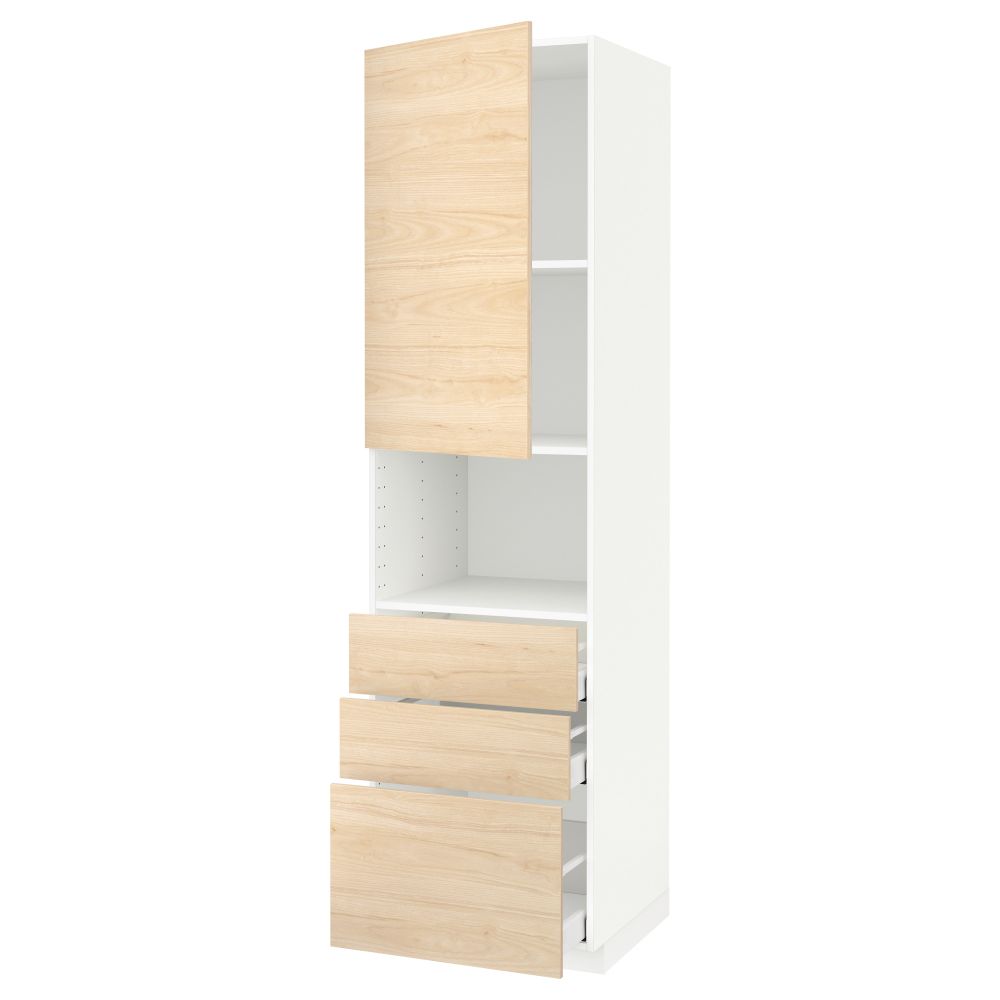 Высокий шкаф для/СВЧ+дверца/3 ящика МЕТОД / МАКСИМЕРА, белый, Аскерсунд под светлый ясень ясень - схема-чертеж с размерами