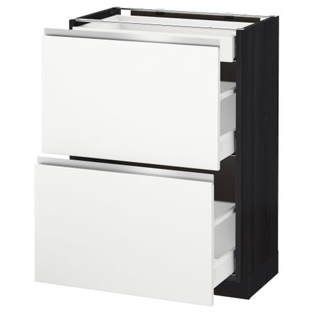 Напольный шкаф, 2 фасада, 3 ящика МЕТОД / МАКСИМЕРА, черный, Нодста белый