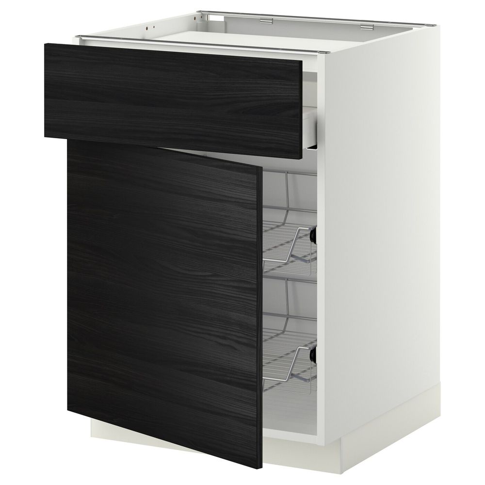 Напольный шкаф для варочной панели, ящик, 2 проволочных крзн, белый, Тингсрид черный 60x60 см IKEA МЕТОД / МАКСИМЕРА 392.349.51 - фото 1