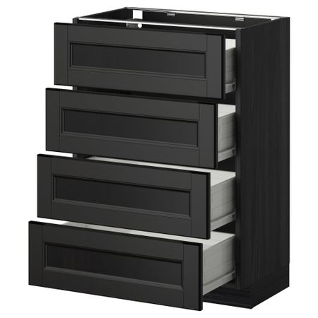 Напольный шкаф 4 фронтальных панели, 4 ящика МЕТОД / ФОРВАРА, черный, Лаксарби черно-коричневый