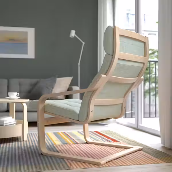 POÄNG Кресло - дубовый шпон, беленый/Gunnared светло-зеленый - фото 3