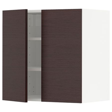 Навесной шкаф с полками/2дверцы, белый Аскерсунд/темно-коричневый под ясень 60x60 см IKEA METOD МЕТОД 693.333.13