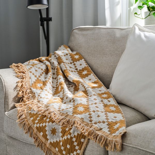 Плед, темно-желтый, светло-серый, 130x170 см IKEA SVARTFRYLE 905.850.59 - фото 3