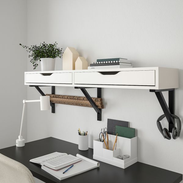 Навесная полка с ящиками, белый, черный, 119x31 см IKEA ЭКБИ АЛЕКС / ЭКБИ ВАЛЬТЕР 492.946.71 - фото 3