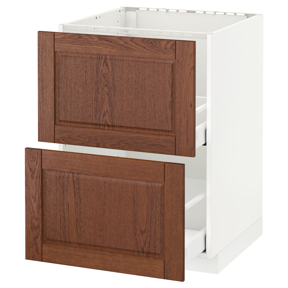Напольный шкаф под мойку + 2 фронтальных панели, 2 ящика МЕТОД / МАКСИМЕРА, белый, Филипстад коричневый - схема-чертеж с размерами