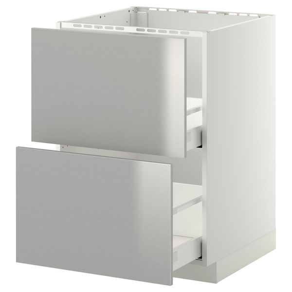Напольный шкаф под мойку + 2 фронтальных панели, 2 ящика МЕТОД / МАКСИМЕРА, белый, Гревста нержавеющ сталь - схема-чертеж с размерами