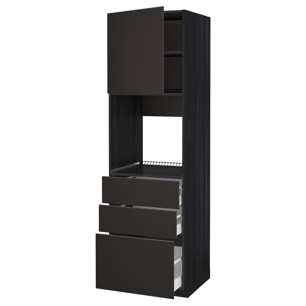 Высокий шкаф для духовки/дверь/3ящика, черный/Кунгсбакка антрацит 60x60x200 см IKEA МЕТОД / МАКСИМЕРА 592.206.89 - схема-чертеж с размерами