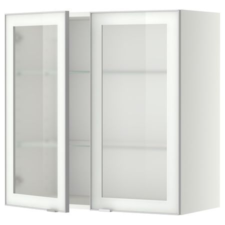 Навесной шкаф с полками, 2 стекло дв, белый/Ютис матовое стекло 80x80 см IKEA METOD МЕТОД 992.383.38