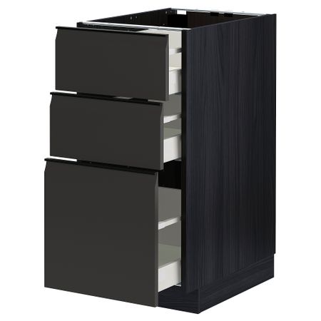 Напольный шкаф с 3 ящиками, черный, Upplöv матовый антрацит, 40x60 см IKEA METOD МЕТОД, MAXIMERA МАКСИМЕРА 294.952.89