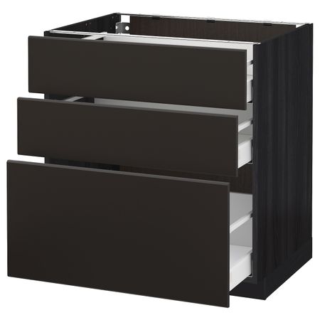 Напольный шкаф с 3 ящиками, черный/Кунгсбакка антрацит 80x60 см IKEA МЕТОД / МАКСИМЕРА 192.206.05