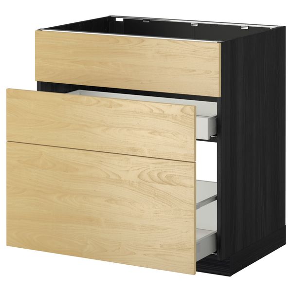 Напольный шкаф под мойку + 3 фронтальных панели, 2 ящика МЕТОД / МАКСИМЕРА, черный, Тингсрид береза - схема-чертеж с размерами