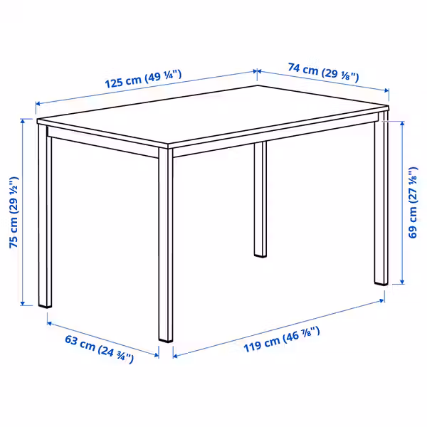 VIHALS / VIHALS Стол и 4 стула - белый белый/белый 125x74 см - фото 5