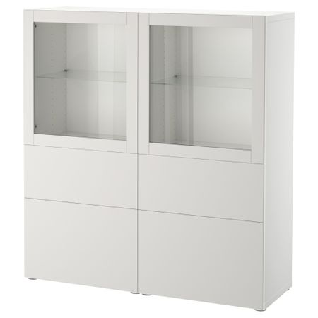Комбинация для хранения со стеклянными дверцами БЕСТО, белый, Лаппвикен светло-серый прозрачное стекло (120x40x128 см)