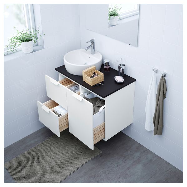 Шкаф с раковиной 45 см ГОДМОРГОН/ТОЛКЕН / ТОРНВИКЕН, белый, антрацит (82x49x74 см) - схема-чертеж с размерами