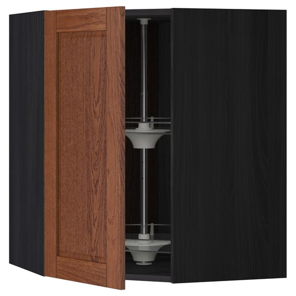 Угловой навесной шкаф с вращающейся секцией МЕТОД, черный, Филипстад коричневый - схема-чертеж с размерами