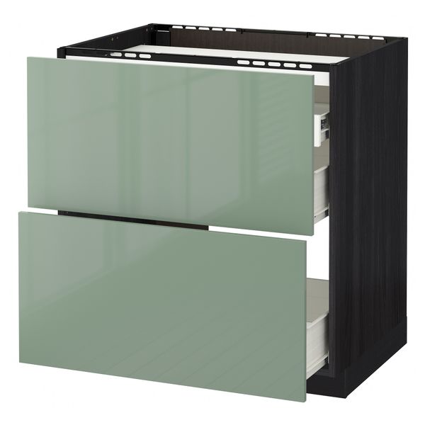 Напольный шкаф, 2 фронтальных панели, 3 ящика МЕТОД / ФОРВАРА, черный, Калларп светло-зеленый - фото 1