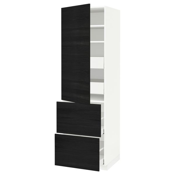 Высокий шкаф + полки, 4 ящика/2дверцы, белый, Тингсрид черный, 60x60x200 см IKEA МЕТОД / МАКСИМЕРА 393.319.66 - схема-чертеж с размерами