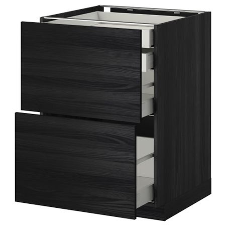 Напольный шкаф 2 фронтальные панели, 2 нижних, 1 средний, 1 высокий ящик МЕТОД / МАКСИМЕРА, черный, Тингсрид черный