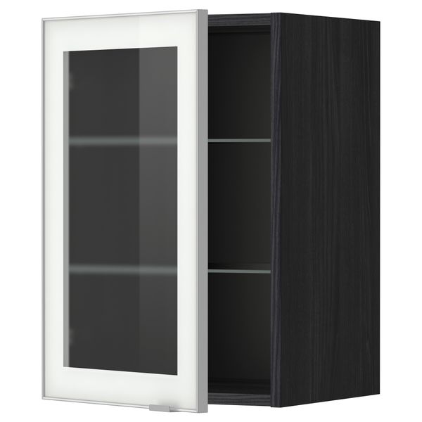 Навесной шкаф с полками, стекляными дверцы МЕТОД, черный, Ютис матовое стекло - схема-чертеж с размерами