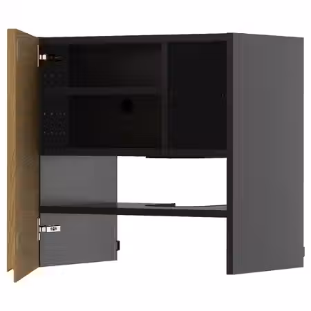 METOD Навесной шкаф д/вытяжки/полка/дверь - черно-серый/Voxtorp под дуб 60x60 см