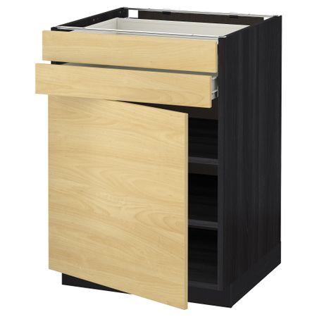 Напольный шкаф с дверцей, 2 ящиками МЕТОД / ФОРВАРА, черный, Тингсрид береза