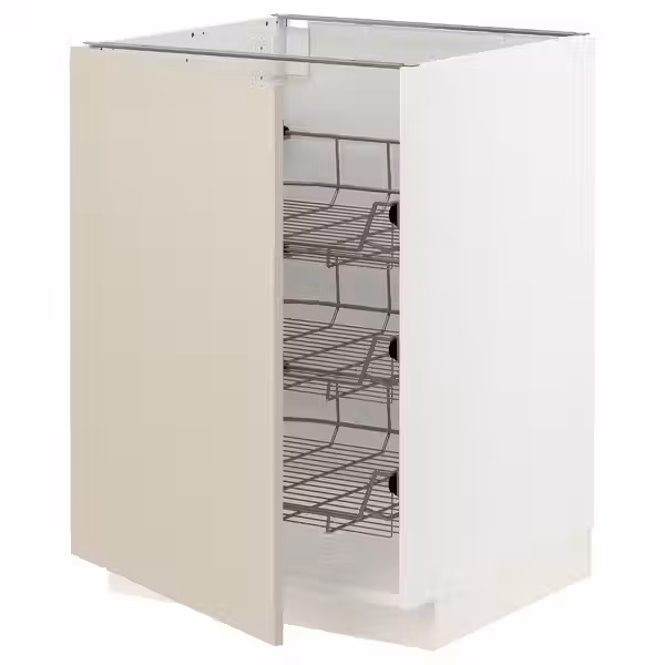 METOD Напольный шкаф/проволочные корзины - белый/Havstorp бежевый 60x60 см - фото 1