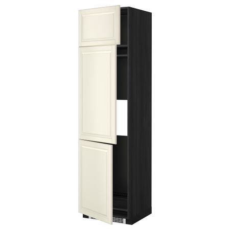 Высокий шкаф для холодильника или морозильника, с 3 дверями МЕТОД, черный, Будбин белый с оттенком