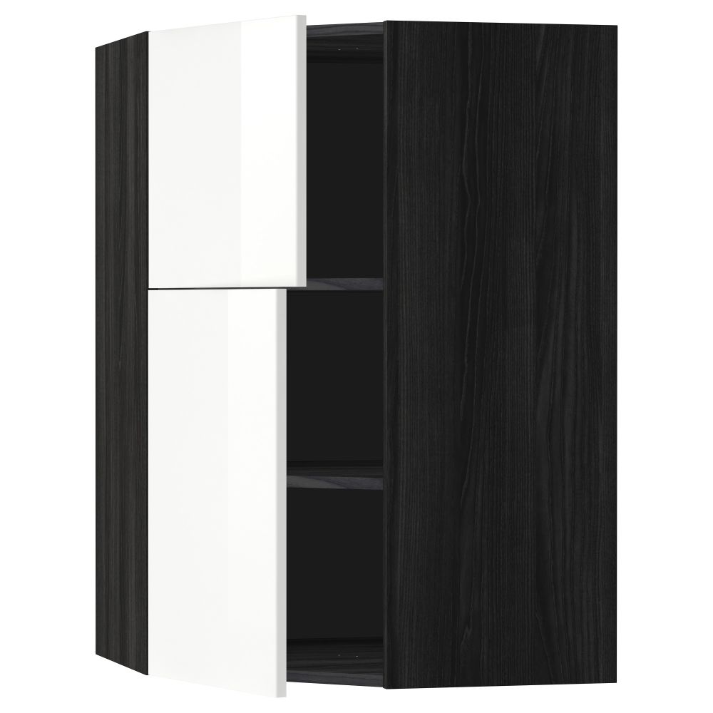 Угловой навесной шкаф + полки, 2 дверцы МЕТОД, черный, Рингульт белый (68x100 см) - схема-чертеж с размерами